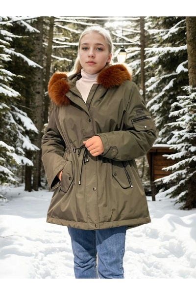 Genel Markalar Kadın Su Geçirmez Kapüşonlu Mont - Haki