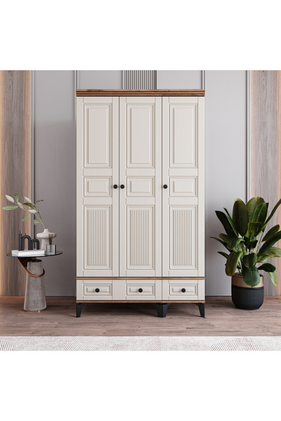 MONZIO Terra 3 Kapaklı Çekmeceli Gardırop %100 MDF