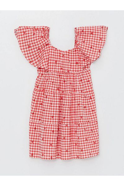 LC Waikiki Lcw Kids Red U-Neck Patterned Girl's Dress