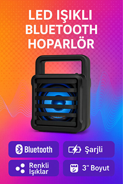 Omaze Bluetooth Hoparlör Rgb Led Işıklı 3.5 İnç Fm Radyo Usb Giriş Kablosuz W...