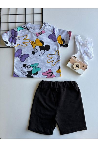 cacobutik Baby Girl 100% Cotton Summer Shorts Bottom Top Suit Figure Gray