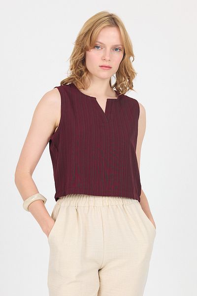 Rays Burgundy V-Neck Sleeveless Crop Blouse 8027