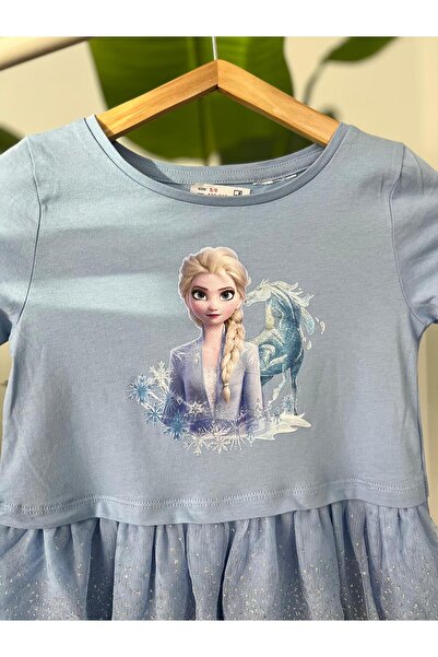 yaman kids Uzun Kollu Elsa Tüllü Kız Çocuk Elbise