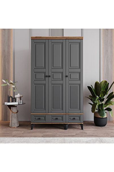 MONZIO Terra 3 Kapaklı Çekmeceli Gardırop %100 MDF