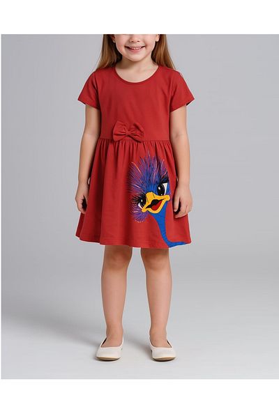 QUESHMA Cotton Printed Combed Cotton Girl's Dress
