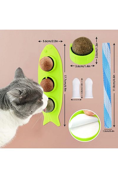 OEM Set 5 piese, 3 bile si 2 periute de dinti pentru pisici Keriee, plastic, textil, multicolor