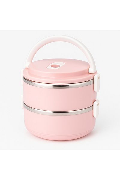 TSUMAB Double Layer Thermal Lunch Box – Pink with Handle