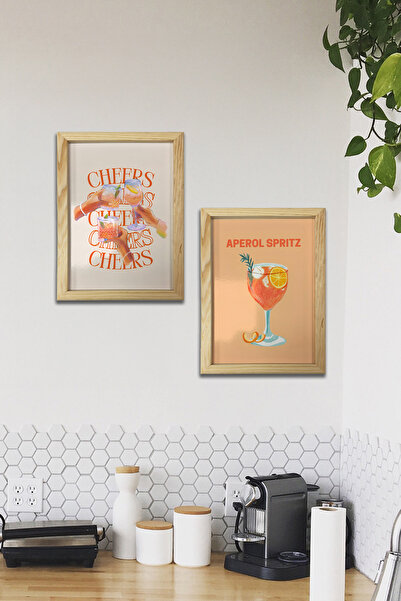 AND Ahşap Çerçeveli Cheers Kokteyl Temalı Tablo İkili MDF Poster Tablo Duvar Dekoru (21x30 cm)