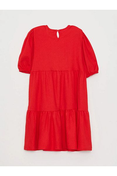 LC Waikiki Lcw Kids Red Crew Neck Printed Short Sleeve Girl Dress