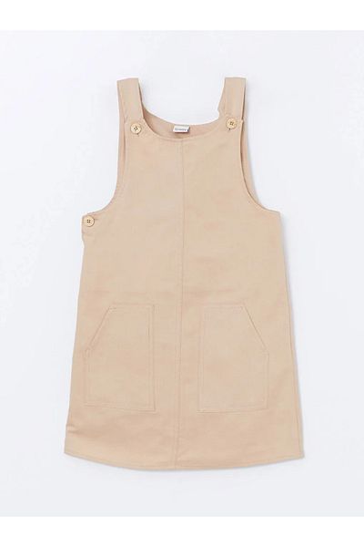 LC Waikiki Lcw Kids Beige Crew Neck Basic Girls Salopet Dress