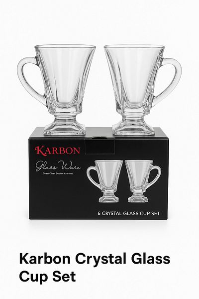 TSUMAB Karbon Crystal Glass Cup Set – 6 Pcs
