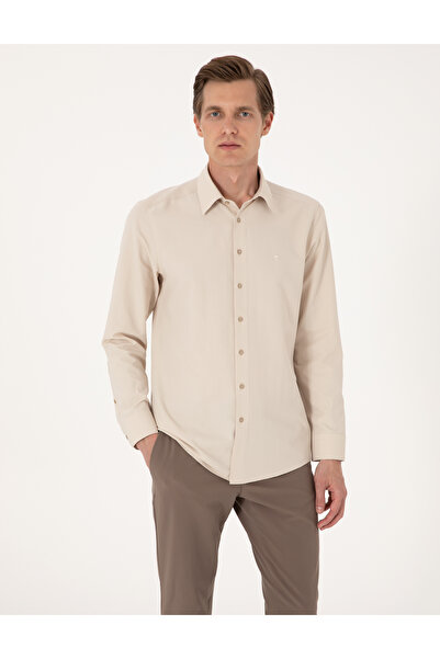 Pierre Cardin Beige Slim Fit Long Sleeve Basic Shirt 50316734-Vr011
