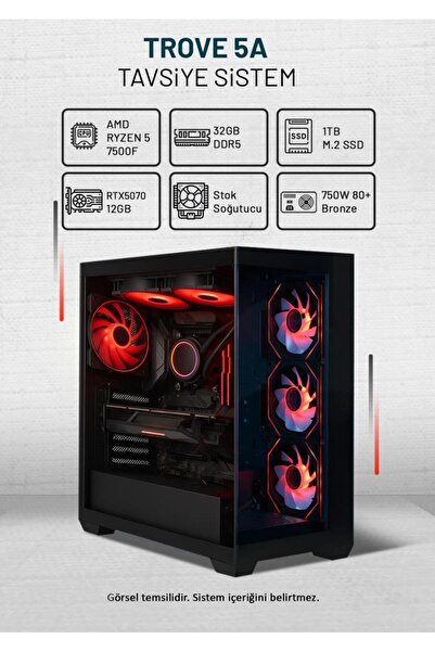 Game Garaj TROVE 5A AMD Ryzen 5 7500F 32GB RAM 1TB SSD RTX5070 FreeDOS Tavsiye Sistem