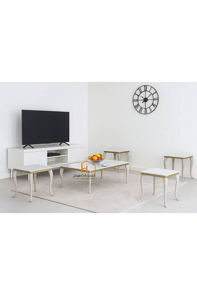 Al Saada Home طقم طاولات خدمة سيراميك - ٤+١ - ذهبي