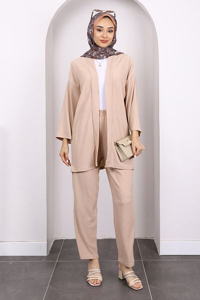 İmajButik Σετ παντελόνι μπεζ Bürümcük Kimono