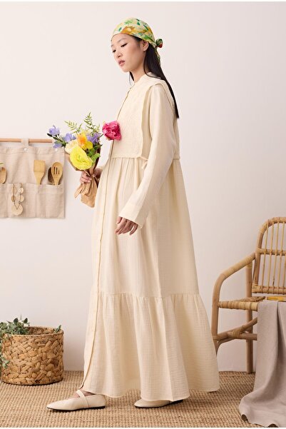 HEQA Önü Ters Rüzgarlıklı Elbise Kemik