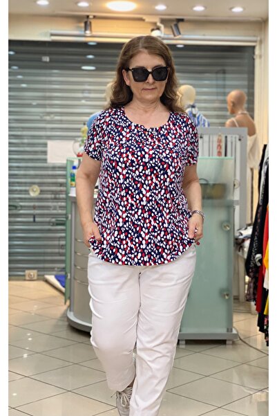 ELLA YAKA KUŞ GÖZÜ DETAYLI MARİN BLIZ