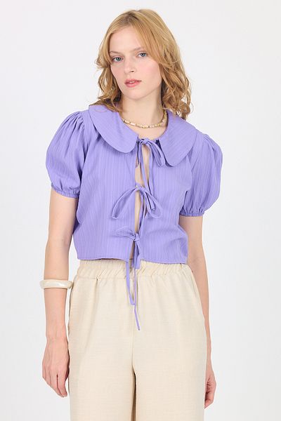 Rays Lilac Tie Detail Baby Collar Crop Blouse 8064