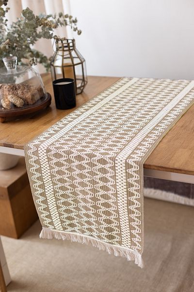 vivamaison Față de masă din dantelă din bumbac organic 100% - Runner de masă de calitate premium 35x145 cm