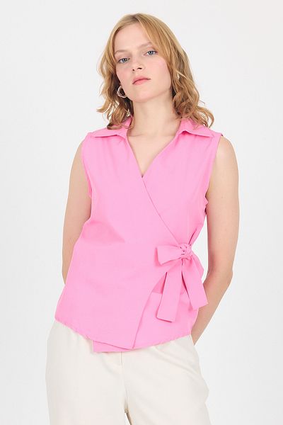 Rays Pink Side Tie Detailed Sleeveless Double Breasted Blouse 8047