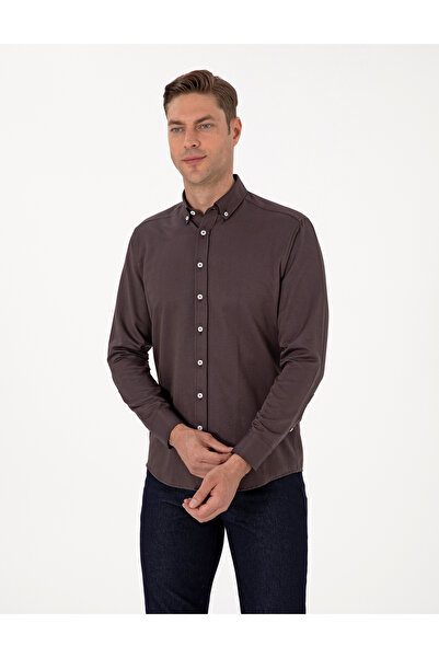 Pierre Cardin Koyu Kahverengi Regular Fit Uzun Kollu Gömlek 50311487-VR084