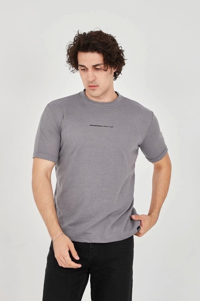 babatr.com Unisex Jacquard Fabric Slim Fit T-Shirt - Βαμμένο Γκρι
