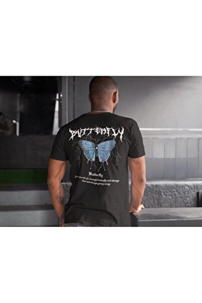 babatr.com Men's Crew Neck Printed Oversize T-Shirt - Black