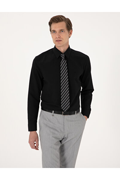 Pierre Cardin Μαύρο εφαρμοστό μακρυμάνικο πουκάμισο βασικό 50316734-VR046