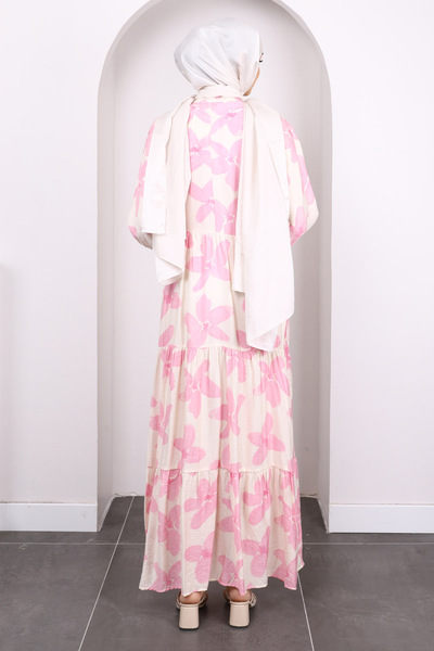 İmajButik Ροζ Φόρεμα με μισό κουμπί με μοτίβο