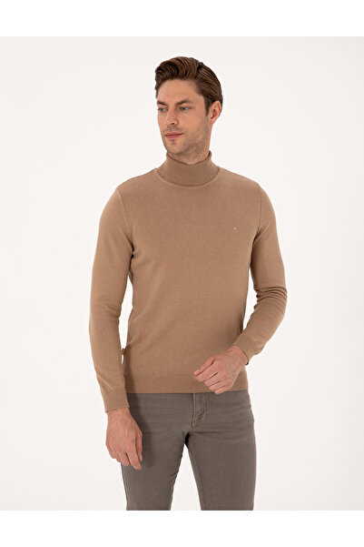 Pierre Cardin Camel Slim Fit Turtleneck Basic Sweater 50314202-Vr015
