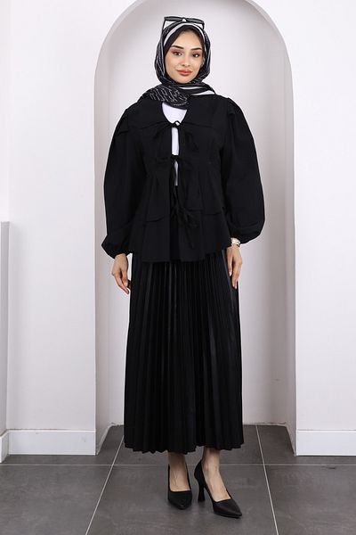 İmajButik Μαύρο μπροστινό δεμένο κιμονό