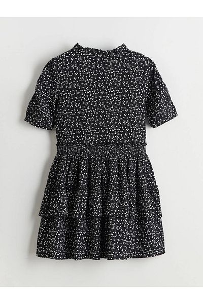 LC Waikiki Lcw Kids Black Crew Neck Floral Girls' Dress