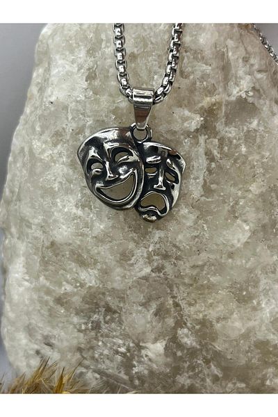 Yıldız Accessory Crying and Laughing Theater Vintage Modern Art Stainless Steel Necklace