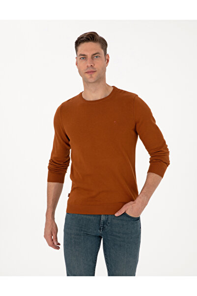 Pierre Cardin Καφέ Πουλόβερ Slim Fit με λαιμόκοψη ποδηλάτου, Βασικό Πλεκτό Πο...