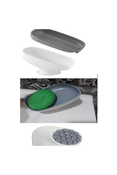 SepetBudur Lotus Soap Dish with Double Stage Drain and Suction Cup Drain Solid Soap Dish