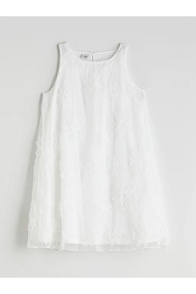 LC Waikiki Lcw Kids Ecru Crew Neck Floral Girl's Dress