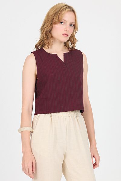 Rays Burgundy V-Neck Sleeveless Crop Blouse 8027