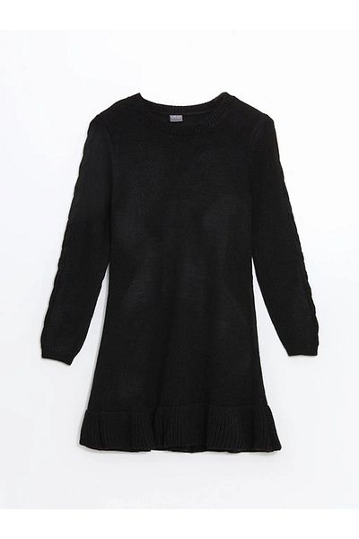 LC Waikiki Lcw Eco Black Crew Neck Girl's Knitwear Dress