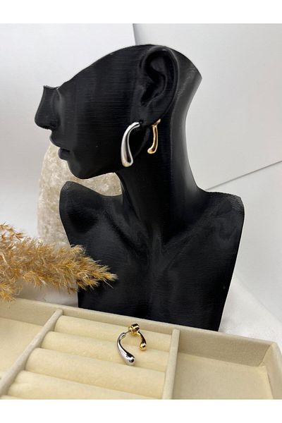 Yıldız Accessory أقراط من الفولاذ الرقيق العصرية الأنيقة باللون الذهبي والفضي