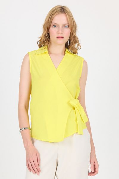 Rays Yellow Side Tie Detailed Sleeveless Double Breasted Blouse 8047
