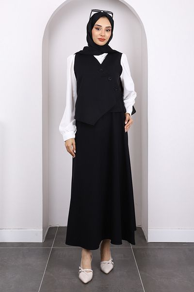 İmajButik Μαύρο πουκάμισο γιλέκο φούστα 3 τεμαχίων συνδυασμένο κοστούμι