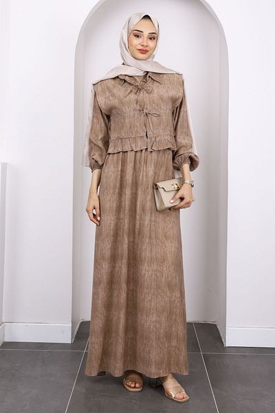 İmajButik Φόρεμα με ελαστική μέση με γιλέκο βιζόν