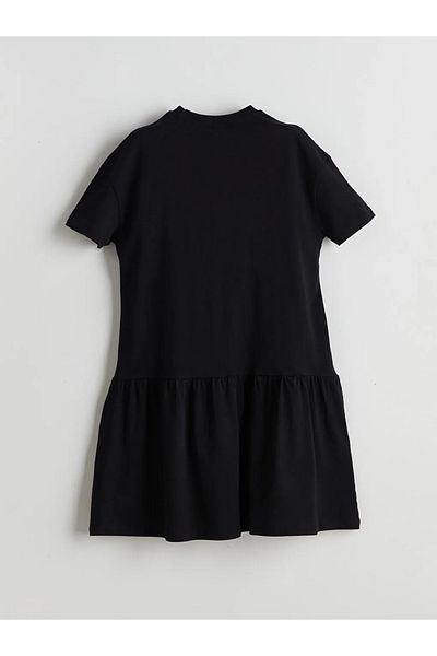 LC Waikiki Lcw Kids Black Crew Neck London Printed Girls' Dress