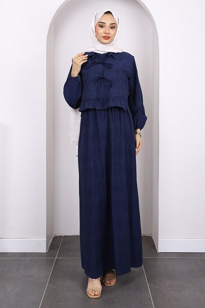 İmajButik Μπλε γιλέκο με ελαστικό φόρεμα μέσης