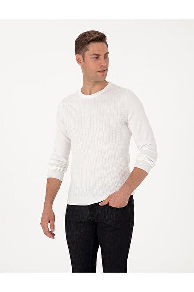 Pierre Cardin Ecru Slim Fit Crew Neck Knitwear Sweater 50315717-Vr019