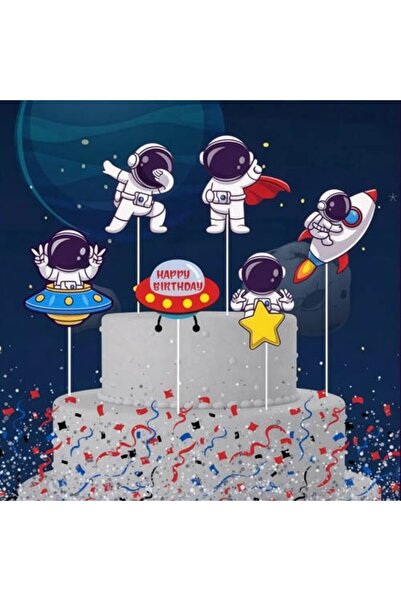 Parti Dükkanım Σετ 6 τεμαχίων διακοσμητικών τούρτας με θέμα το διάστημα