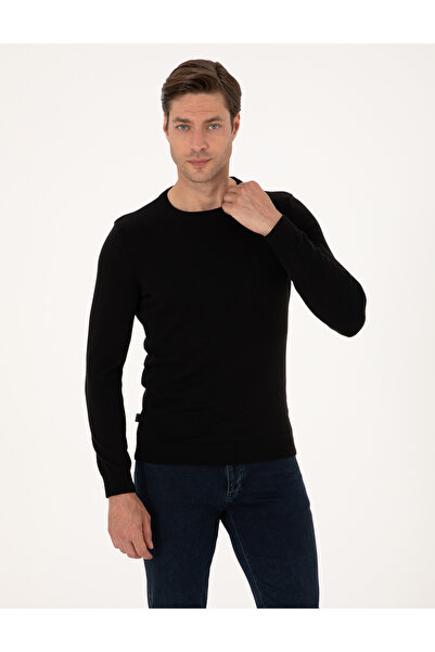 Pierre Cardin Чорний светр вузького крою з круглим вирізом, базовий в'язаний ...