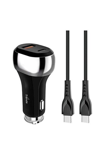 trands Dual Port Car Charger With USB Type-C Cable 1m
