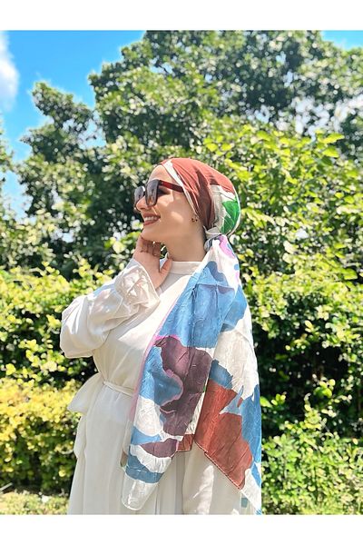 Modakaşmir Palette Pattern Bamboo Scarf - White - Brown