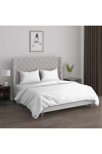 Boutique Blanche 3Pcs cotton duvet cover 200*200cm - contrast piping blue